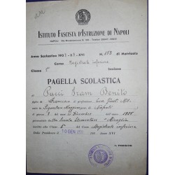 PAGELLA SCOLASTICA 1937-1938 ISTITUTO FASCISTA D'ISTRUZIONE DI NAPOLI *